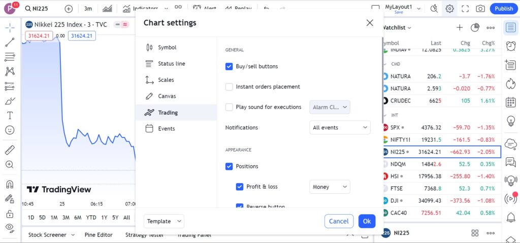 TradingView buy sell buttons